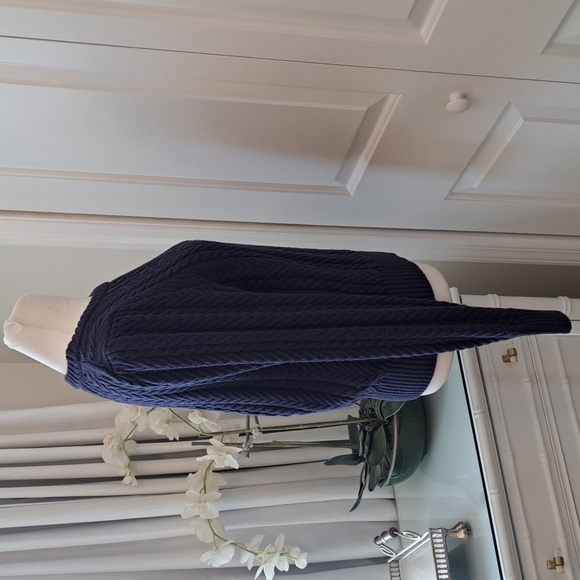 J.Crew‎ Womens Navy Cableknit Crewneck Pullover Sweater Puff Sleeves MED - Picture 4 of 7